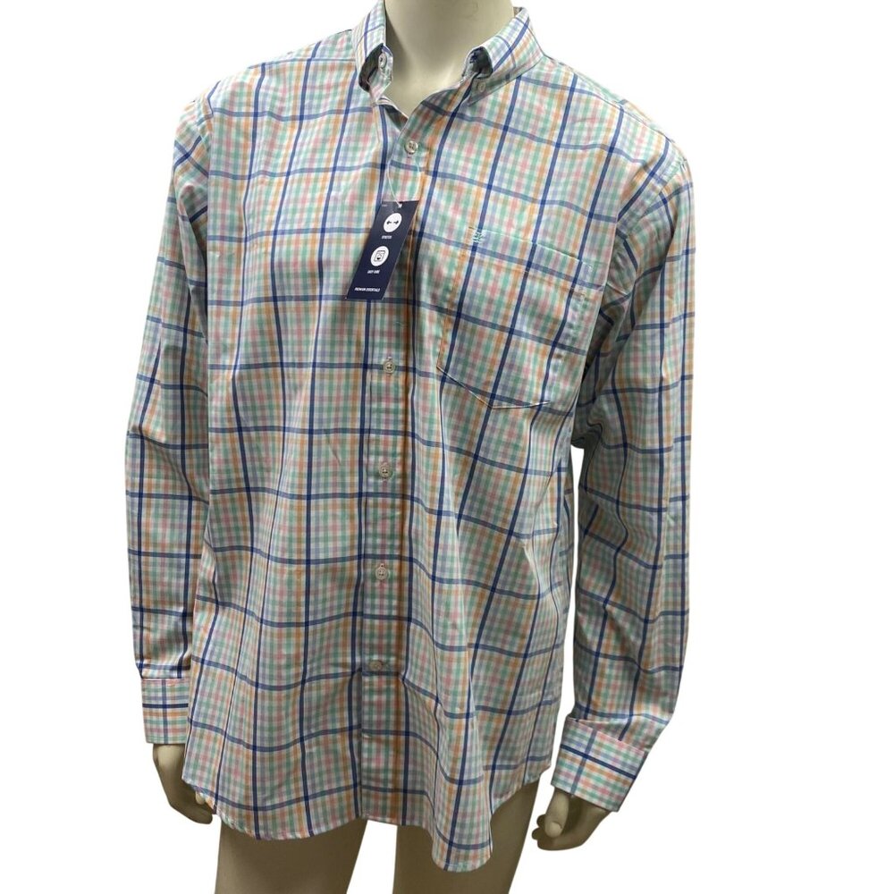 Izod‎ Mens Long Sleeve Button-Up Plaid Shirt Multicolor Lg NWT
